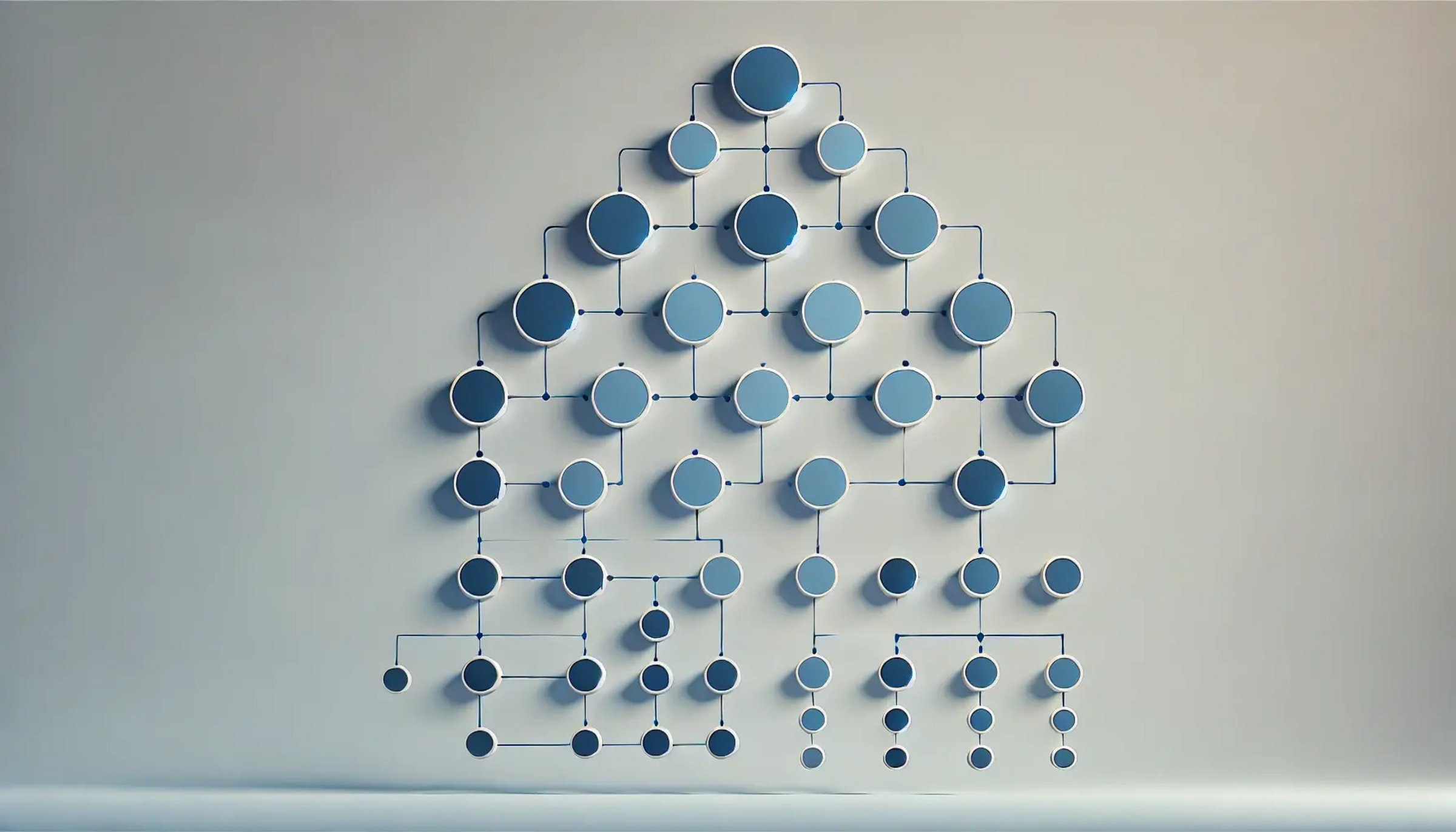 Eine minimalistische Darstellung eines Organisationsplans. Blaue Punkte sind angeordnet wie bei einem Stammbaum.