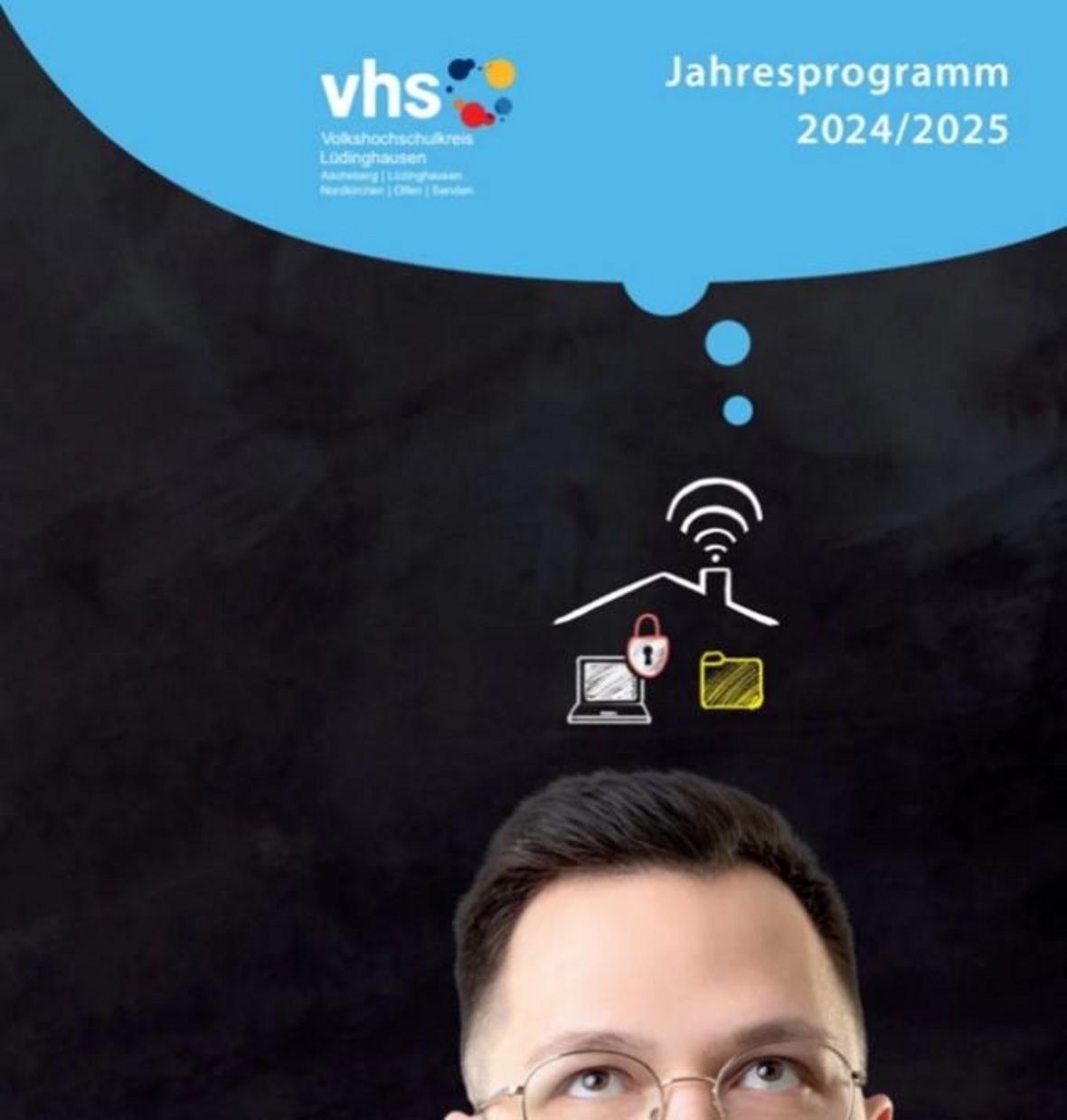 Die Grafik zeigt das Titelblatt vom Jahresprogramm der VHS 2024/2025.